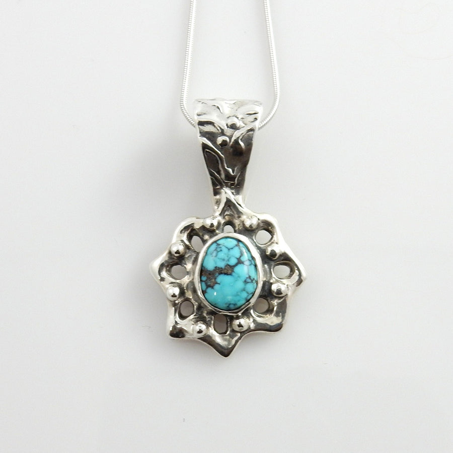 Sterling Silver Spiderweb Turquoise Pendant - DeSantis