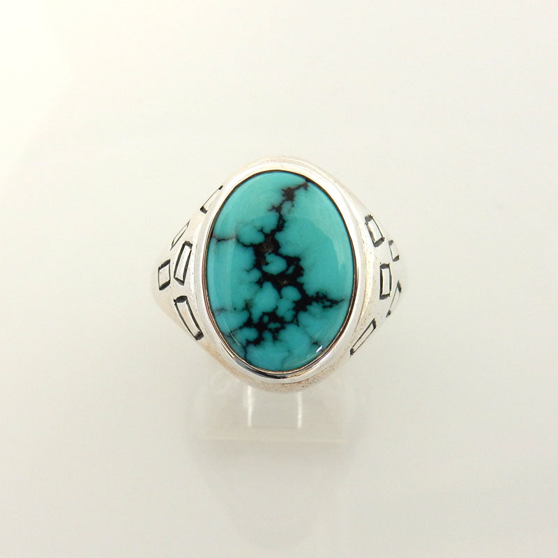 Sterling Silver Spiderweb Turquoise Ring Size 9 - DeSantis