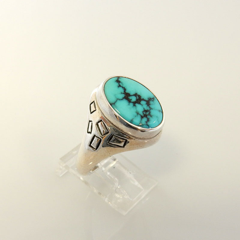 Sterling Silver Spiderweb Turquoise Ring Size 9 - DeSantis