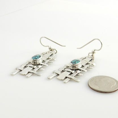 Sterling Silver Spiderweb Turquoise Weave Dangle Earrings - DeSantis