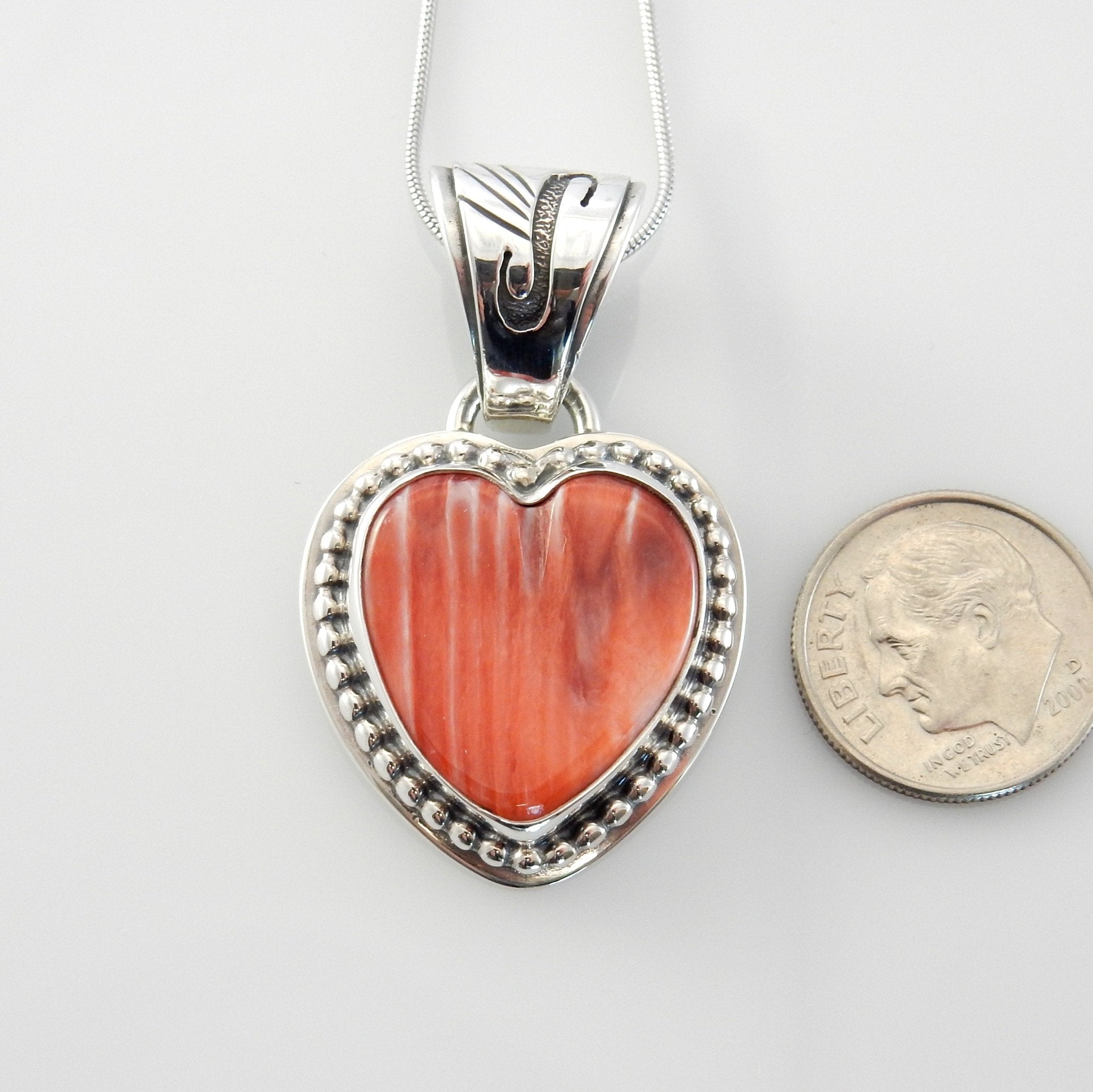 Sterling Silver Spiny Oyster Handmade Heart Pendant, Beautiful silver spiny oyster drop pendant, spiny oyster southwestern Heart pendant - DeSantis