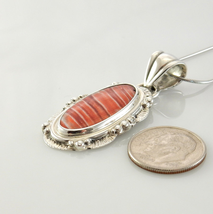 Sterling Silver Spiny Oyster Handmade Pendant, Beautiful colorful silver spiny oyster drop pendant, spiny oyster southwestern silver pendant - DeSantis