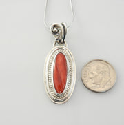 Sterling Silver Spiny Oyster Handmade Pendant, Beautiful silver red spiny oyster drop pendant, southwestern spiny oyster silver pendant - DeSantis