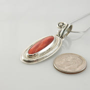 Sterling Silver Spiny Oyster Handmade Pendant, Beautiful silver red spiny oyster drop pendant, southwestern spiny oyster silver pendant - DeSantis