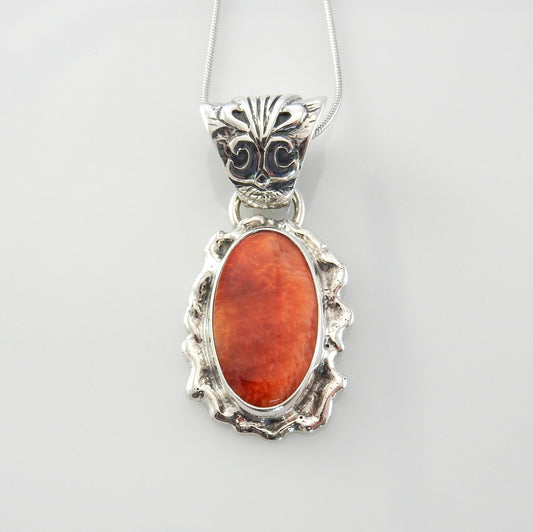 Sterling Silver Spiny Oyster Handmade Pendant, Beautiful silver reddish spiny oyster drop pendant, spiny oyster southwestern silver pendant - DeSantis