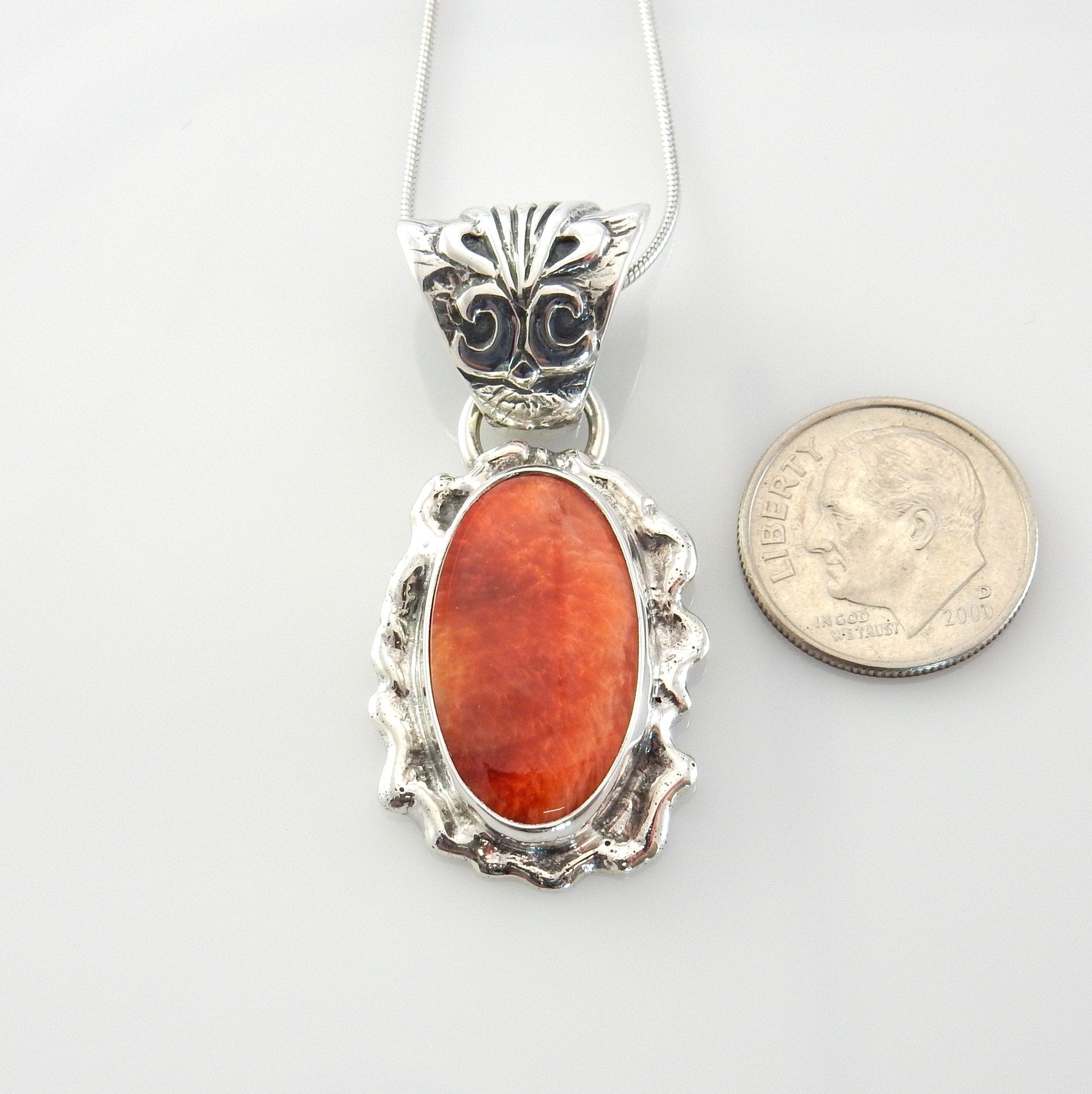 Sterling Silver Spiny Oyster Handmade Pendant, Beautiful silver reddish spiny oyster drop pendant, spiny oyster southwestern silver pendant - DeSantis