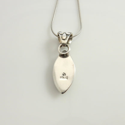 Sterling Silver Spiny Oyster Inlay Pendant, Beautiful silver spiny oyster drop inlaid pendant, spiny oyster lapis silver inlay pendant - DeSantis