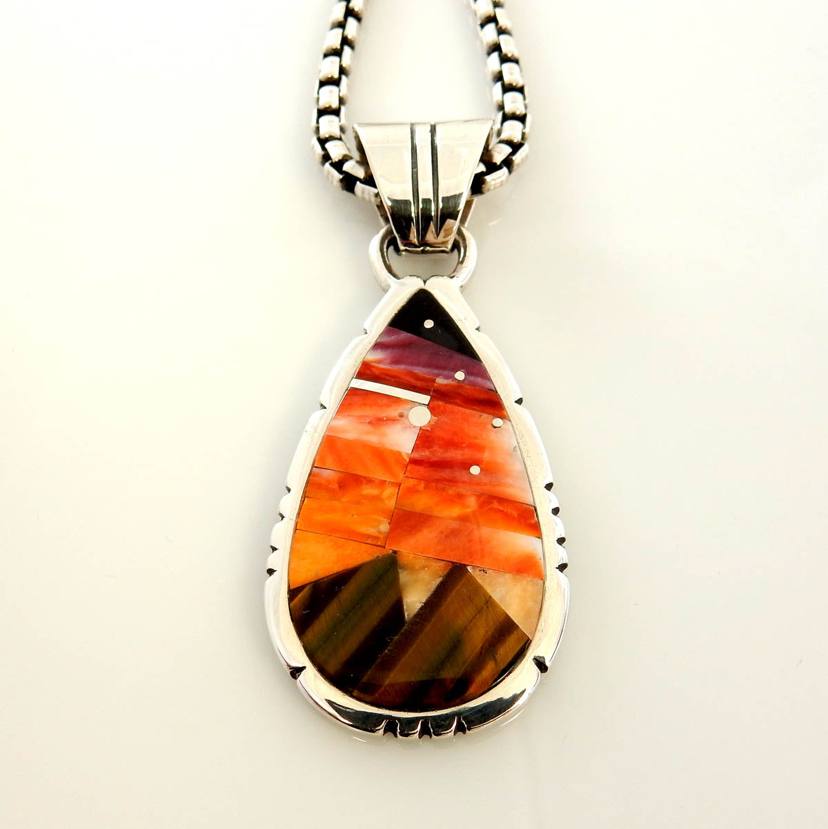 Sterling Silver Spiny Oyster Inlay Sunset Pendant - DeSantis