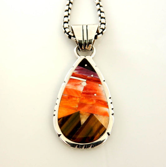 Sterling Silver Spiny Oyster Inlay Sunset Pendant - DeSantis