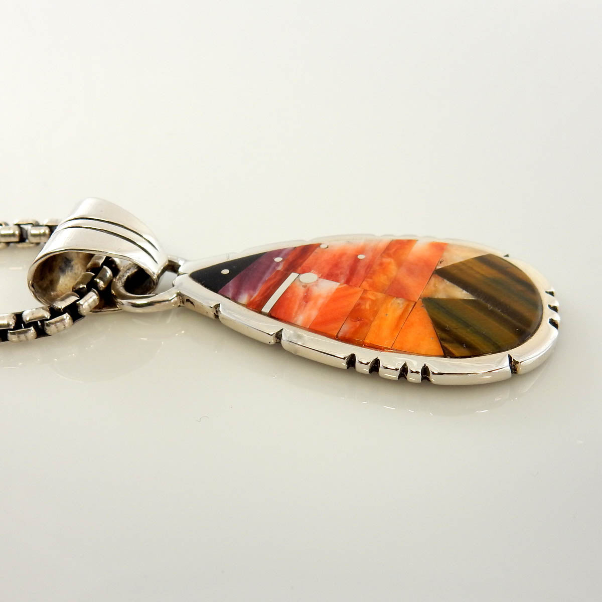 Sterling Silver Spiny Oyster Inlay Sunset Pendant - DeSantis