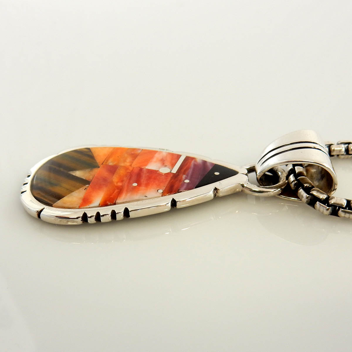 Sterling Silver Spiny Oyster Inlay Sunset Pendant - DeSantis