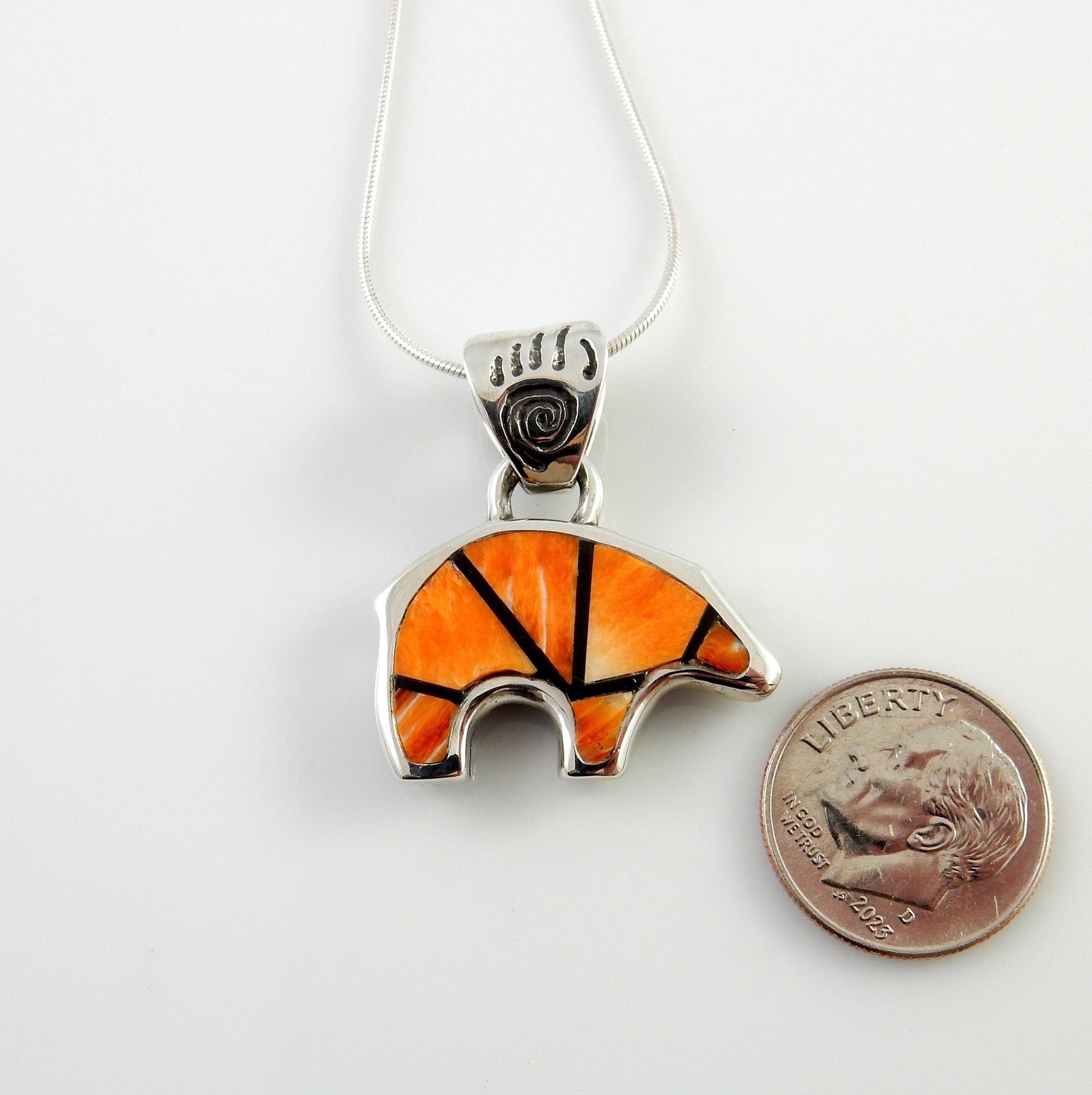 Sterling Silver Spiny Oyster Onyx Inlay Bear Pendant - DeSantis