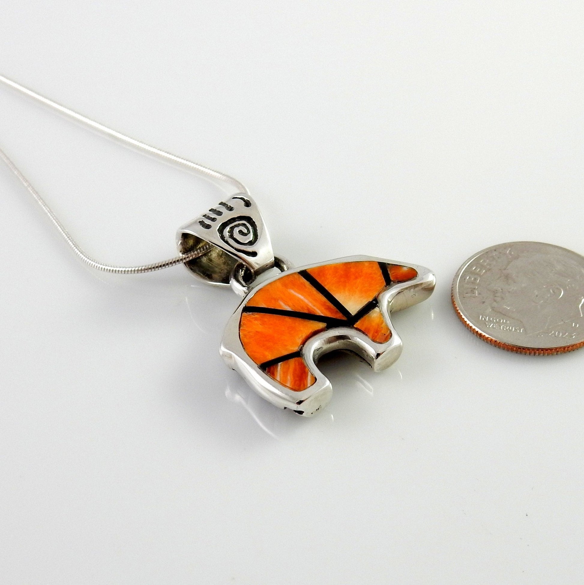 Sterling Silver Spiny Oyster Onyx Inlay Bear Pendant - DeSantis