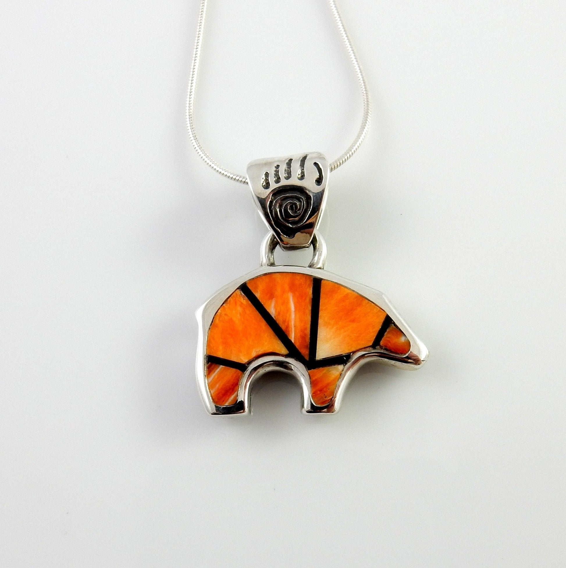 Sterling Silver Spiny Oyster Onyx Inlay Bear Pendant - DeSantis
