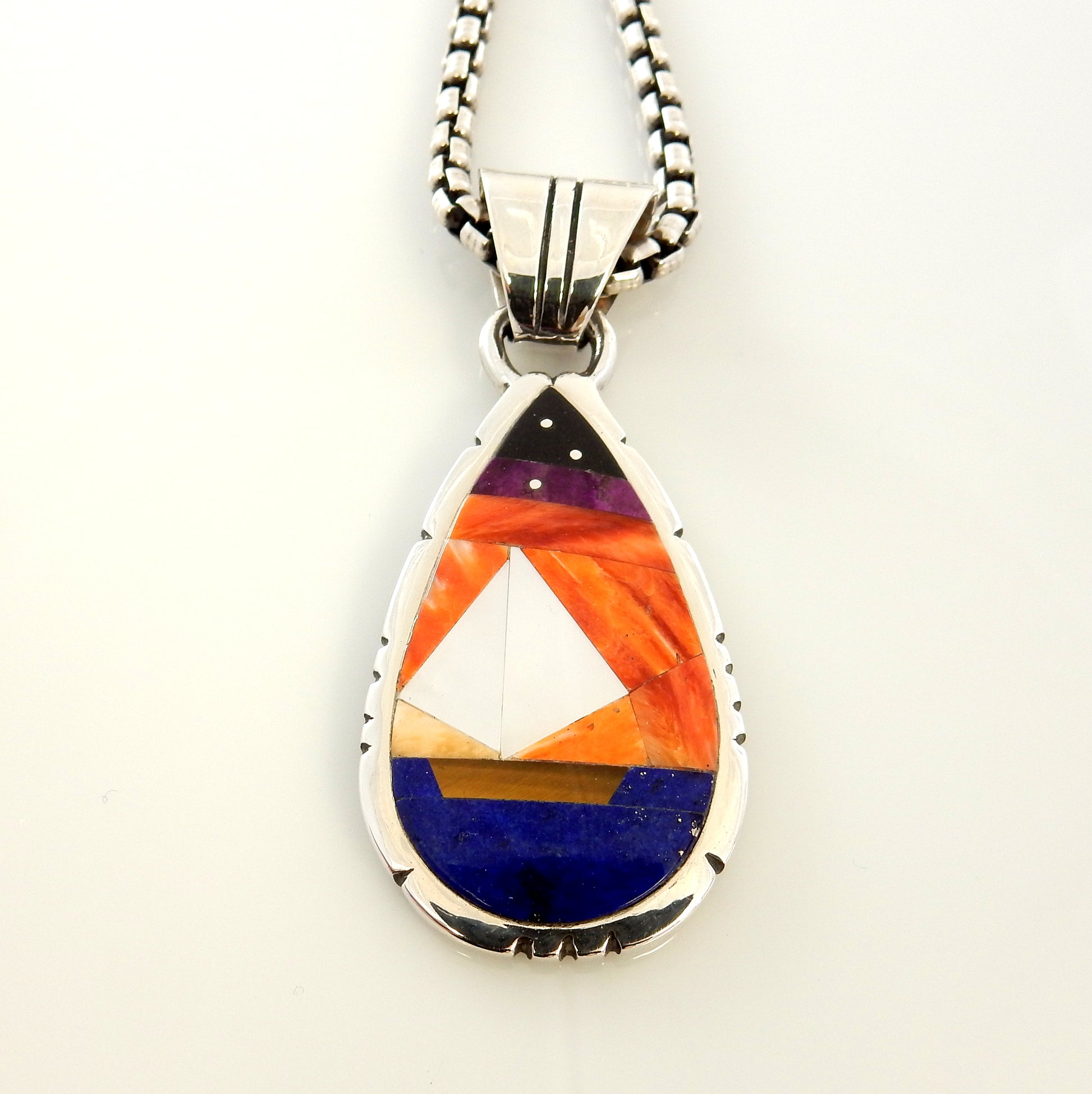 Sterling Silver Spiny Oyster Sailboat Inlay Pendant - DeSantis