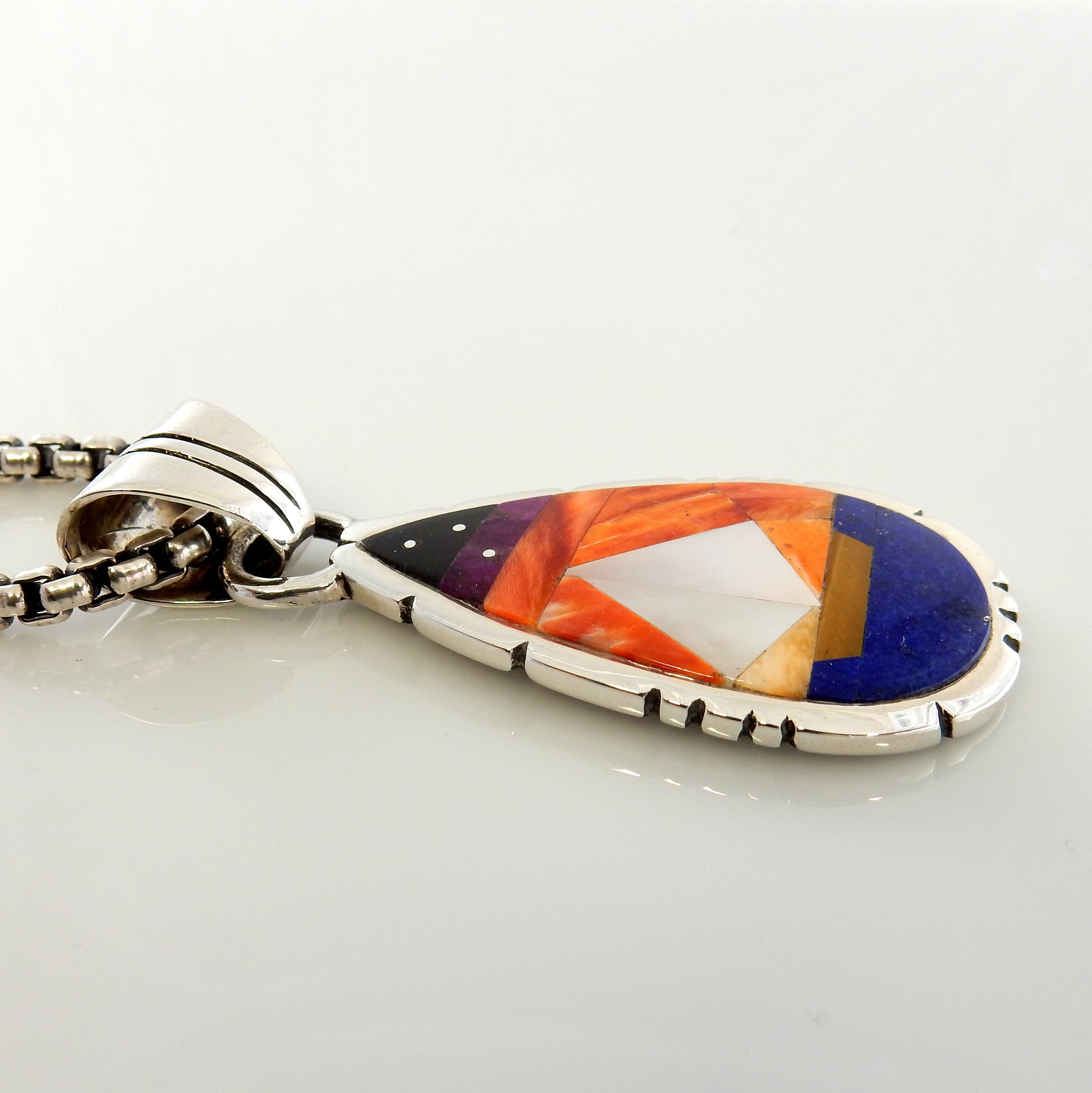 Sterling Silver Spiny Oyster Sailboat Inlay Pendant - DeSantis
