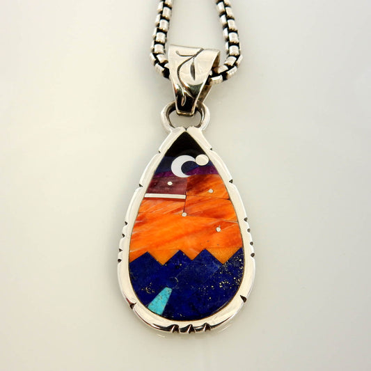 Sterling Silver Spiny Oyster Sunset Moon Inlay Pendant - DeSantis