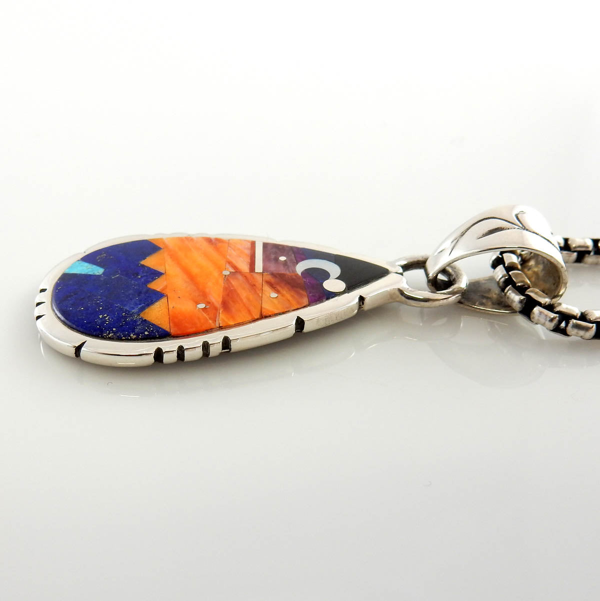 Sterling Silver Spiny Oyster Sunset Moon Inlay Pendant - DeSantis