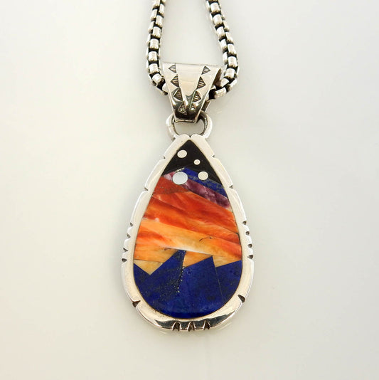 Sterling Silver Sunset Mountain Inlay Pendant - DeSantis