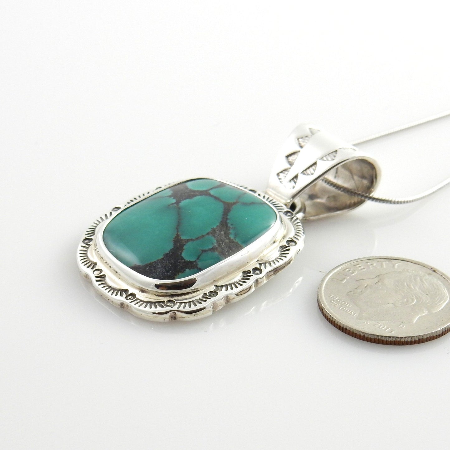 Sterling Silver Tibetan Green Turquoise Drop Pendant - DeSantis