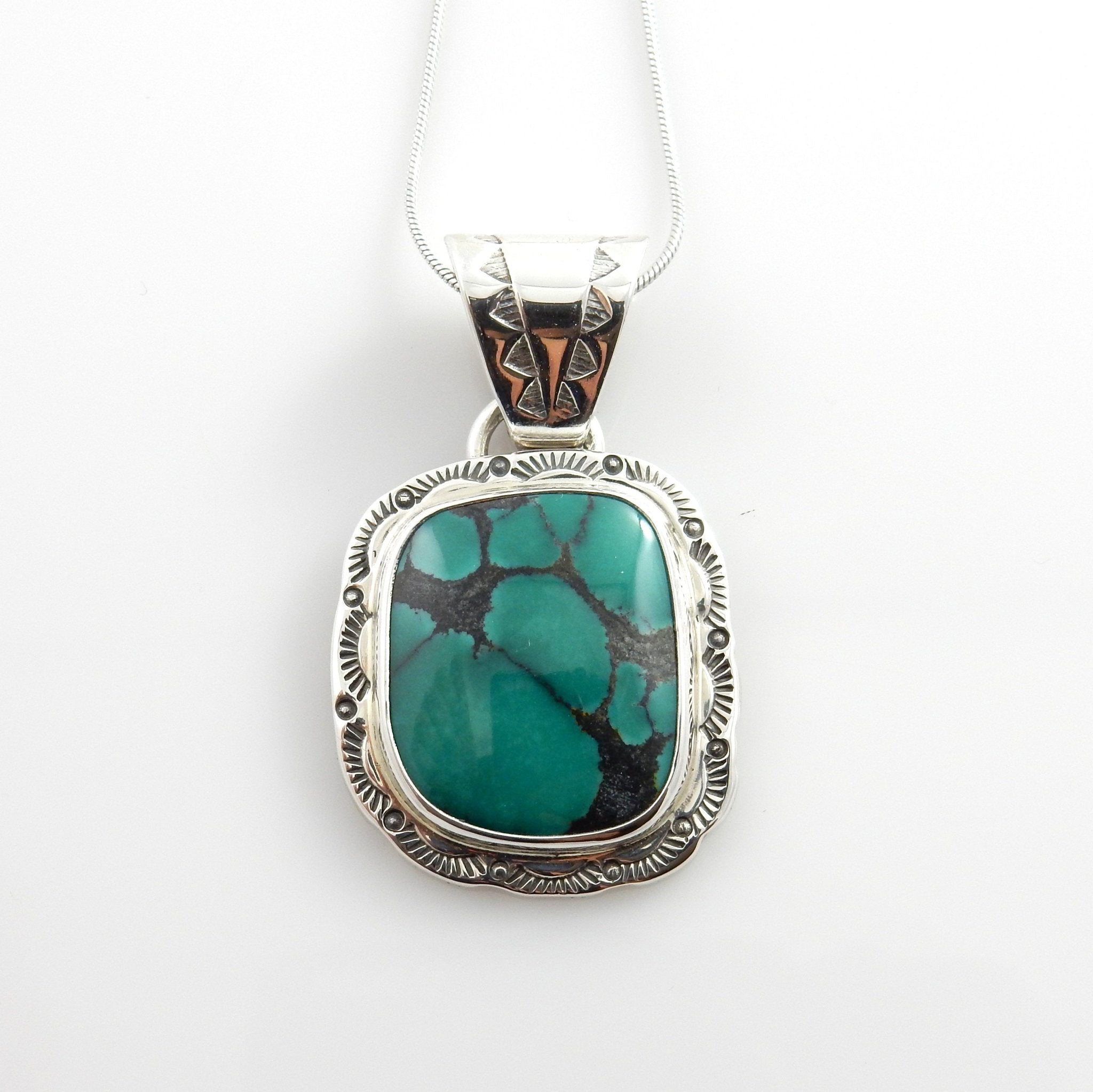 Sterling Silver Tibetan Green Turquoise Drop Pendant - DeSantis