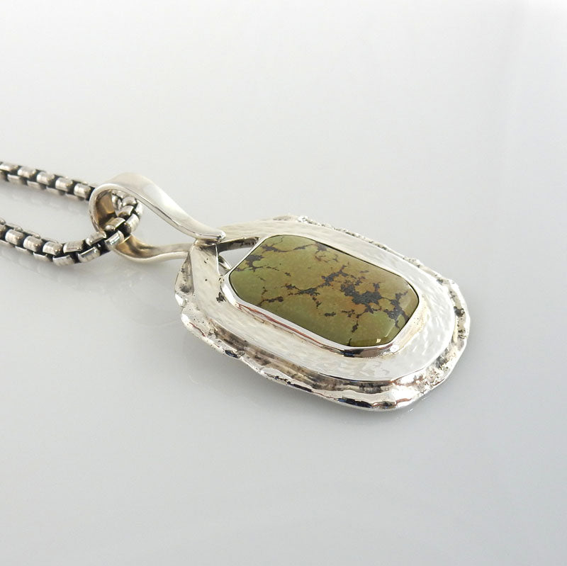 Sterling Silver Tibetan Turquoise Textured Pendant - DeSantis