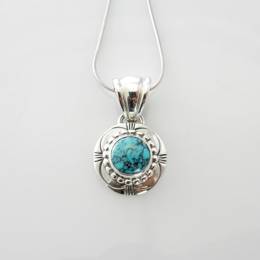 Sterling Silver turquoise handmade drop pendant, one of a kind handmade turquoise pendant with chain - DeSantis
