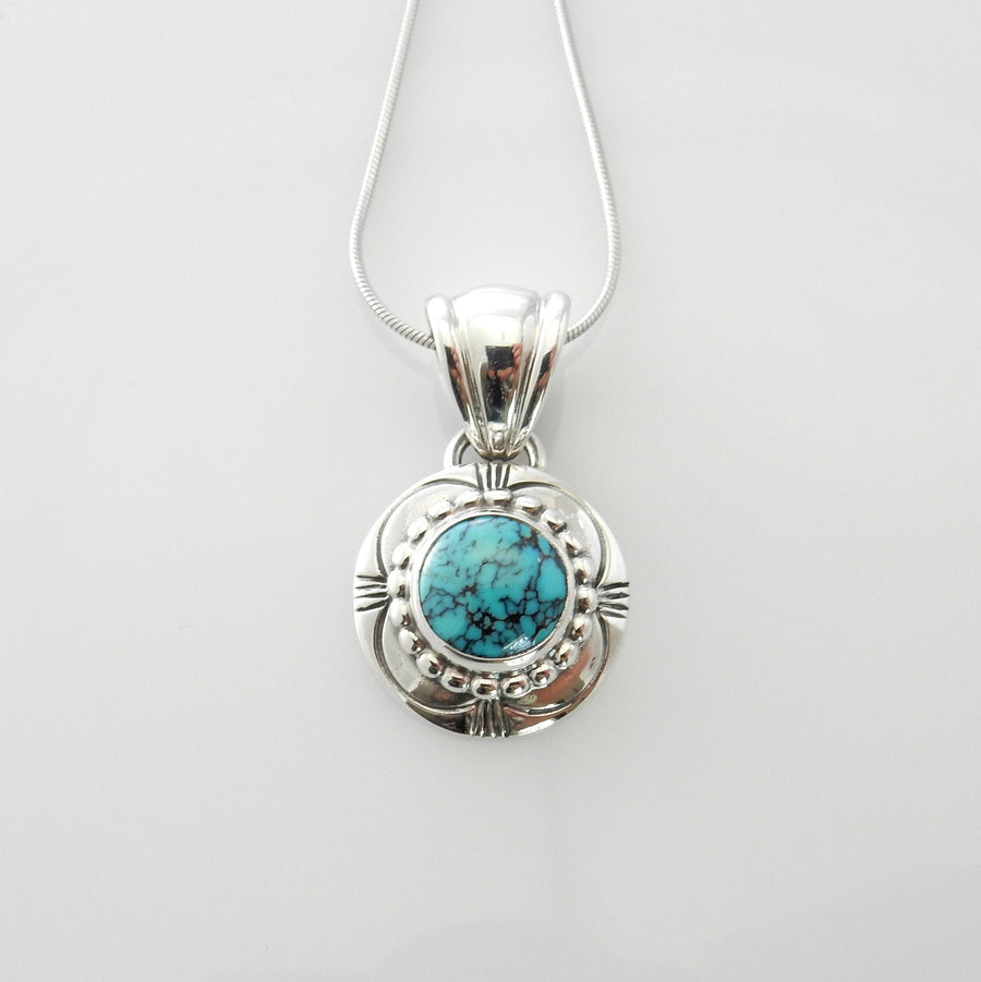 Sterling Silver turquoise handmade drop pendant, one of a kind handmade turquoise pendant with chain - DeSantis