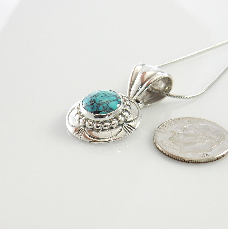 Sterling Silver turquoise handmade drop pendant, one of a kind handmade turquoise pendant with chain - DeSantis