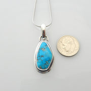 Sterling silver turquoise handmade pendant, morenci turquoise pendant, blue morenci turquoise handmade drop pendant with chain - DeSantis