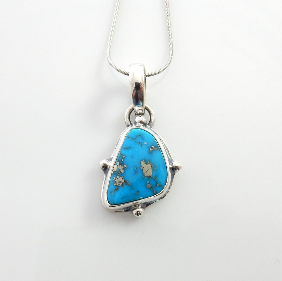 Sterling silver turquoise handmade pendant, morenci turquoise pendant, blue morenci turquoise handmade drop pendant with chain - DeSantis