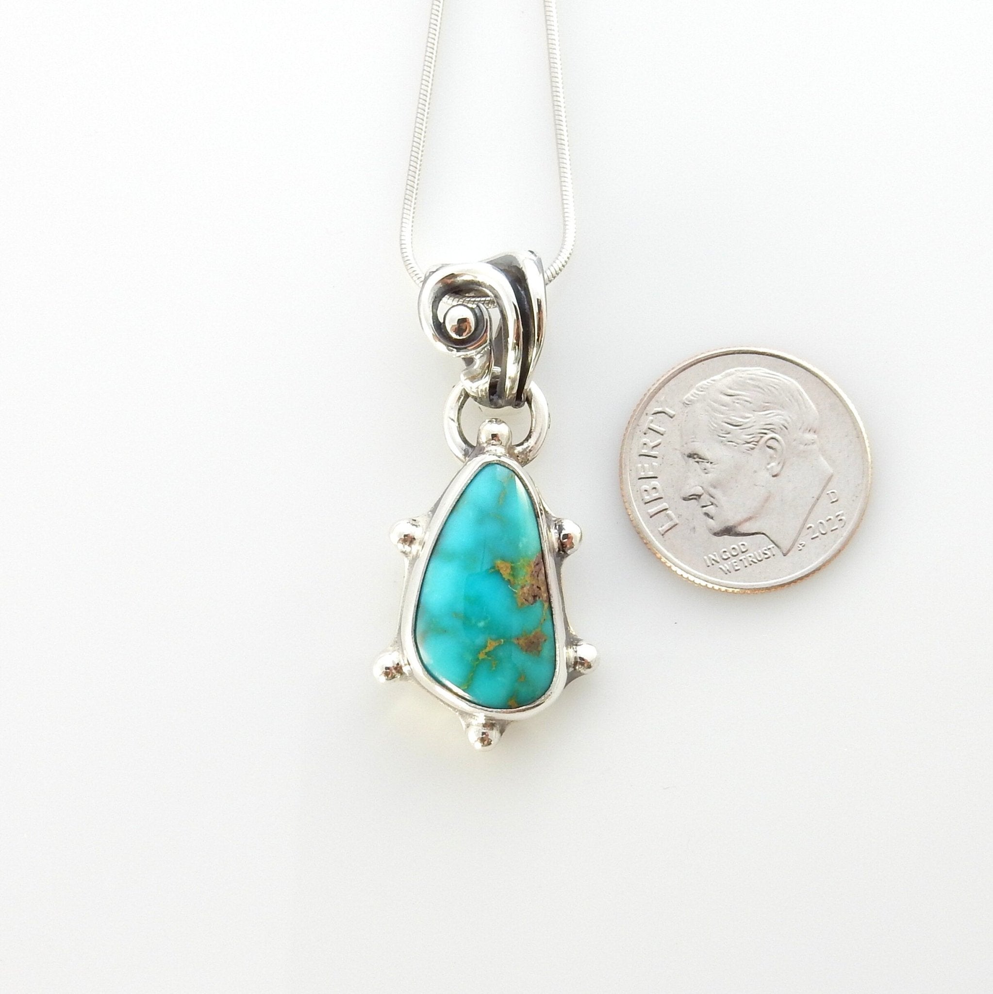 Sterling silver turquoise handmade pendant, royston turquoise pendant, natural royston turquoise handmade drop pendant with chain - DeSantis