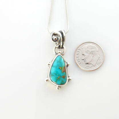 Sterling silver turquoise handmade pendant, royston turquoise pendant, natural royston turquoise handmade drop pendant with chain - DeSantis