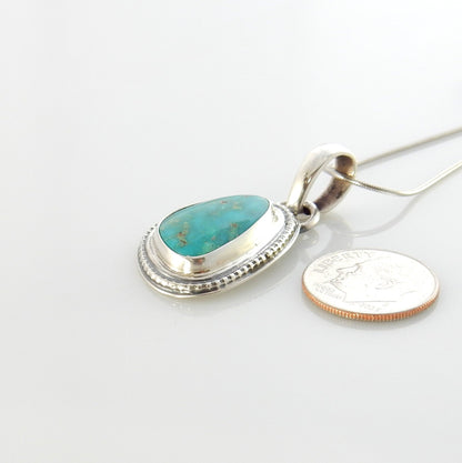 Sterling silver turquoise handmade pendant, royston turquoise pendant, natural royston turquoise handmade drop pendant with chain - DeSantis