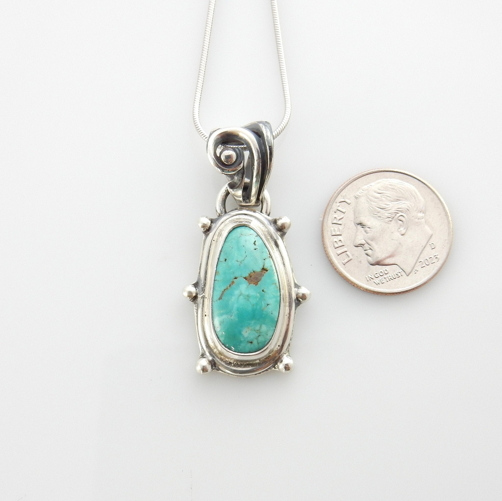 Sterling silver turquoise handmade pendant, royston turquoise pendant, natural royston turquoise handmade drop pendant with chain - DeSantis