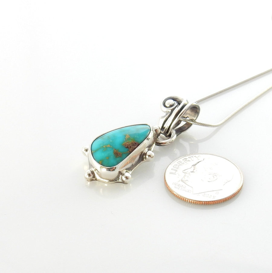 Sterling silver turquoise handmade pendant, royston turquoise pendant, natural royston turquoise handmade drop pendant with chain - DeSantis