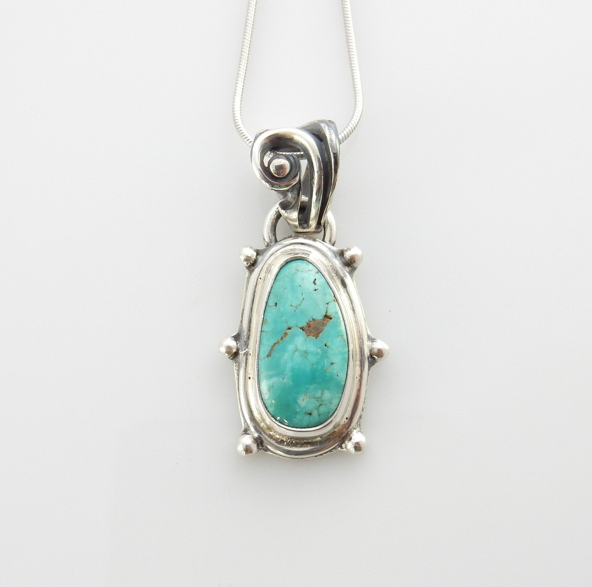 Sterling silver turquoise handmade pendant, royston turquoise pendant, natural royston turquoise handmade drop pendant with chain - DeSantis