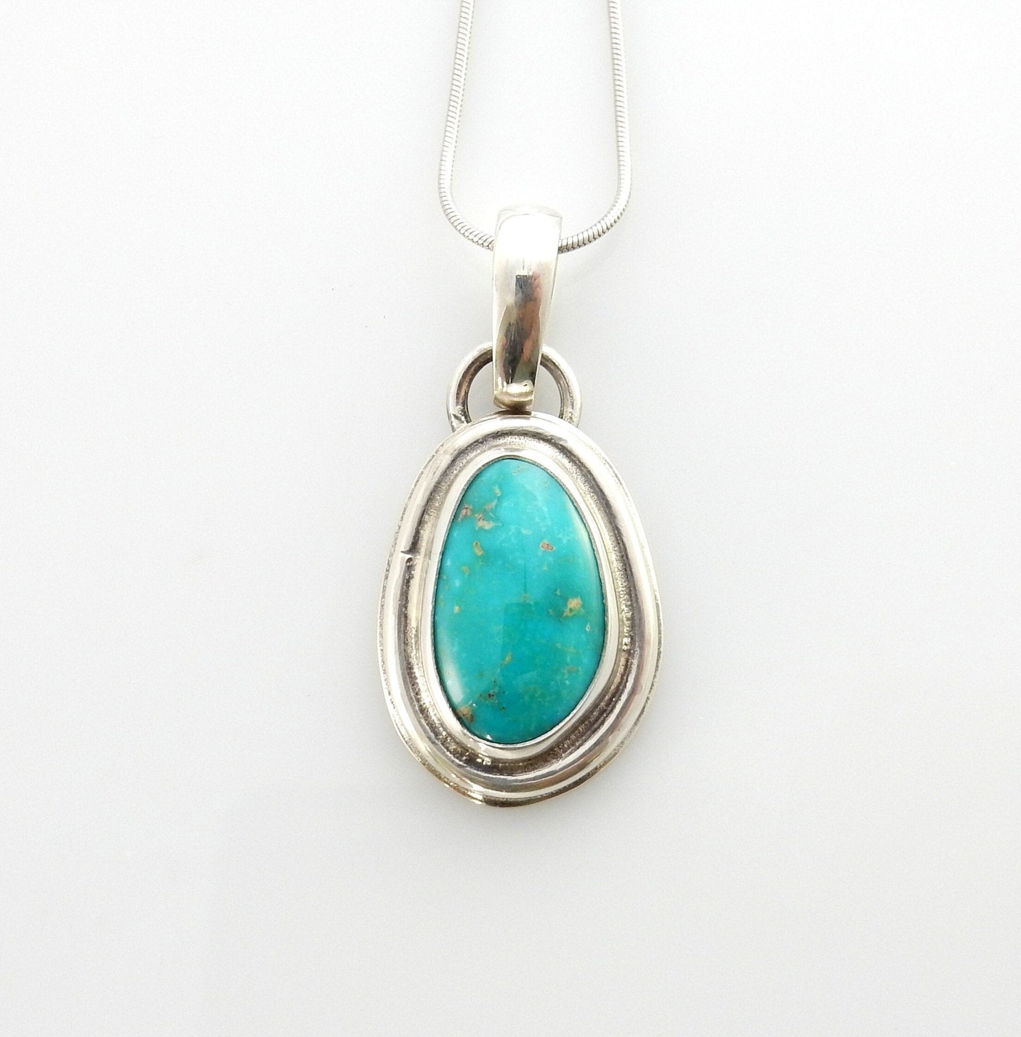 Sterling silver turquoise handmade pendant, royston turquoise pendant, natural royston turquoise handmade drop pendant with chain - DeSantis