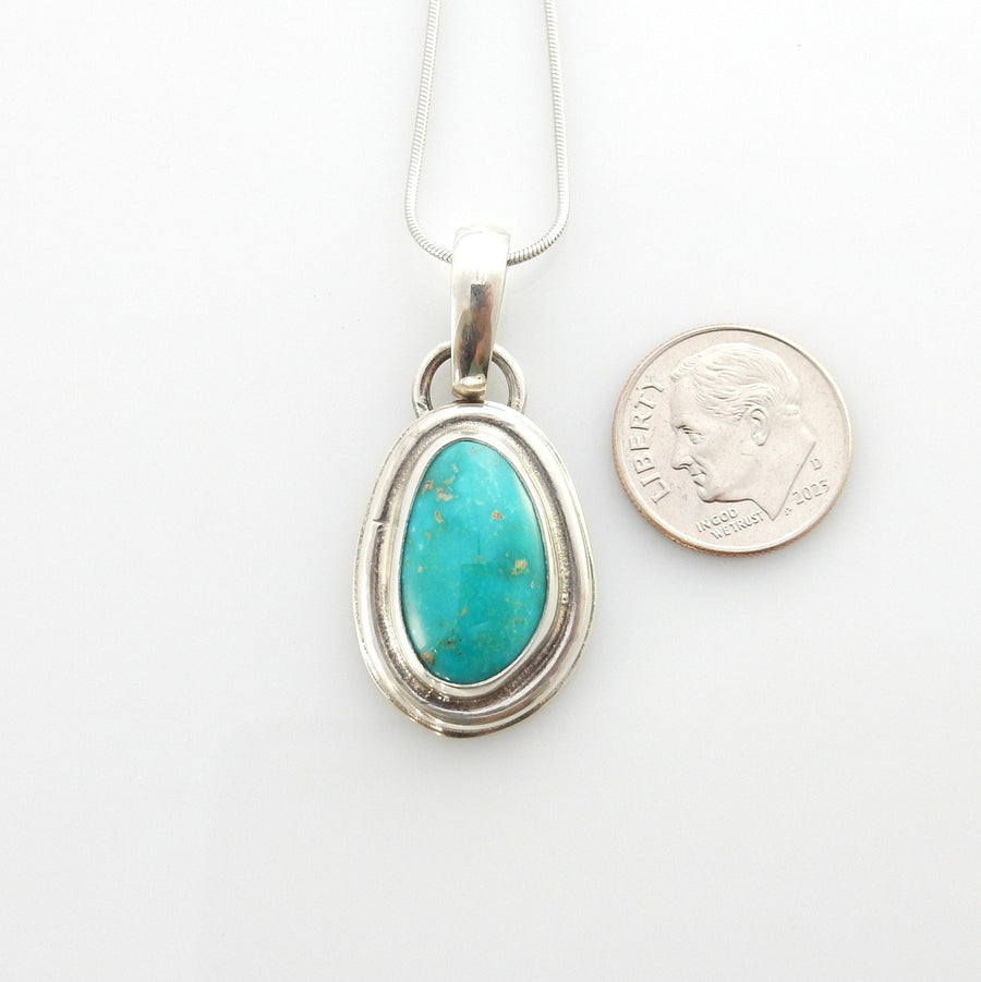 Sterling silver turquoise handmade pendant, royston turquoise pendant, natural royston turquoise handmade drop pendant with chain - DeSantis