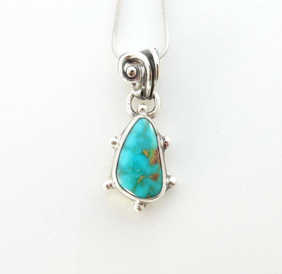 Sterling silver turquoise handmade pendant, royston turquoise pendant, natural royston turquoise handmade drop pendant with chain - DeSantis