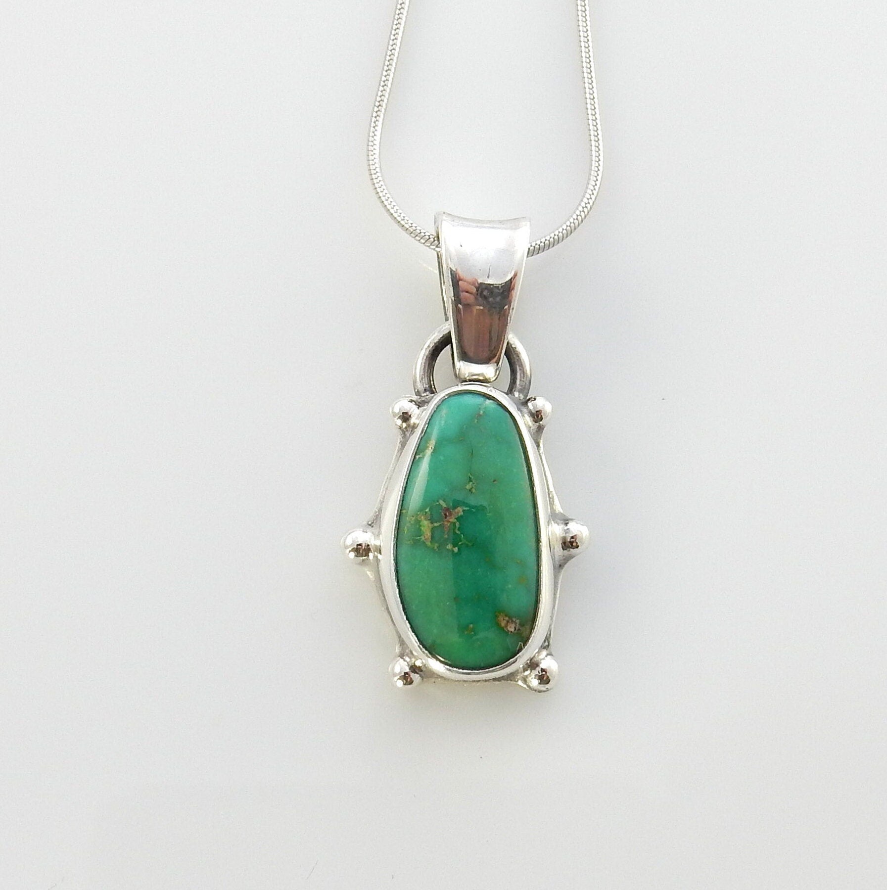 Sterling silver turquoise handmade pendant, royston turquoise pendant, natural royston turquoise handmade drop pendant with chain - DeSantis