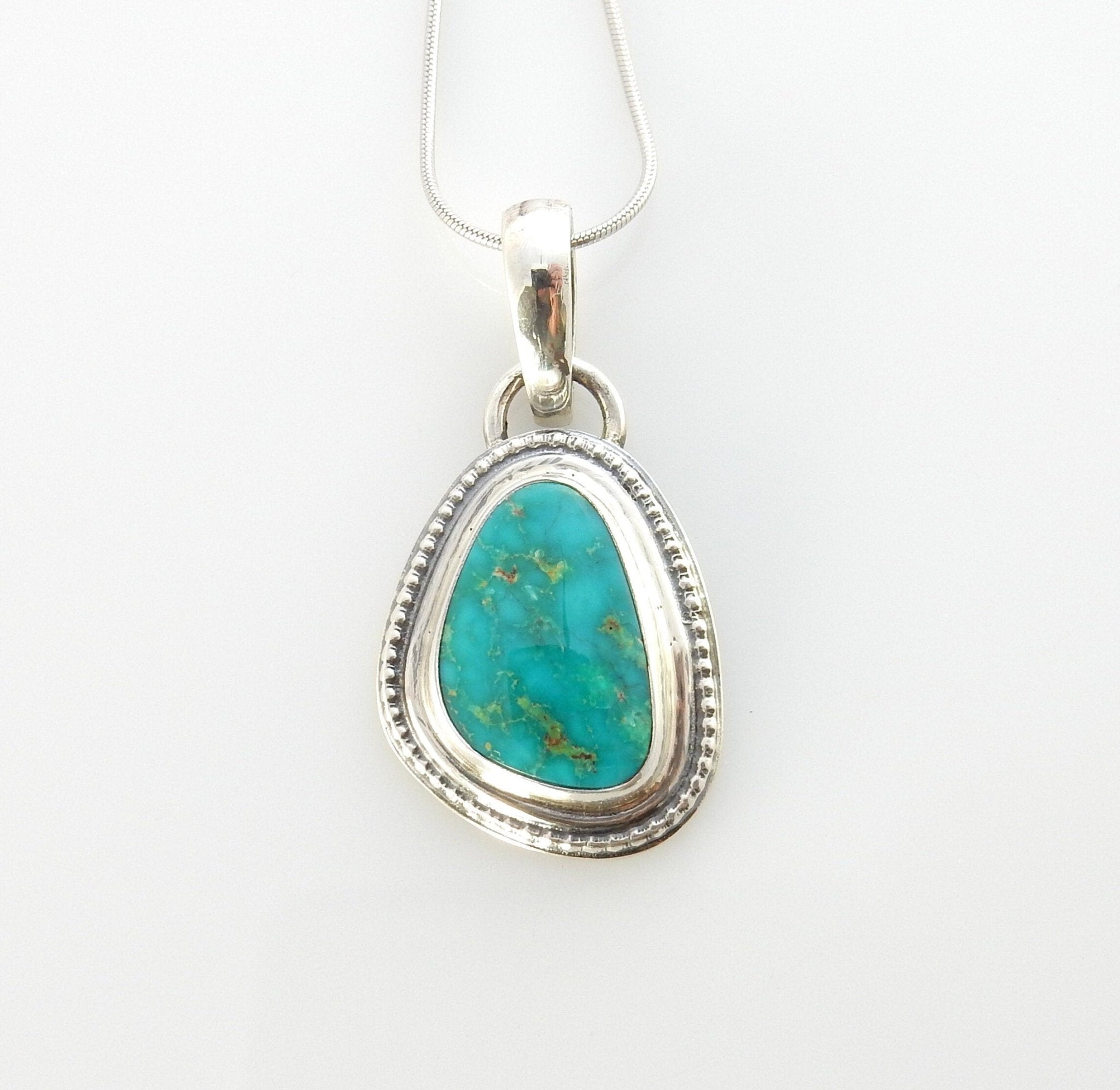 Sterling silver turquoise handmade pendant, royston turquoise pendant, natural royston turquoise handmade drop pendant with chain - DeSantis