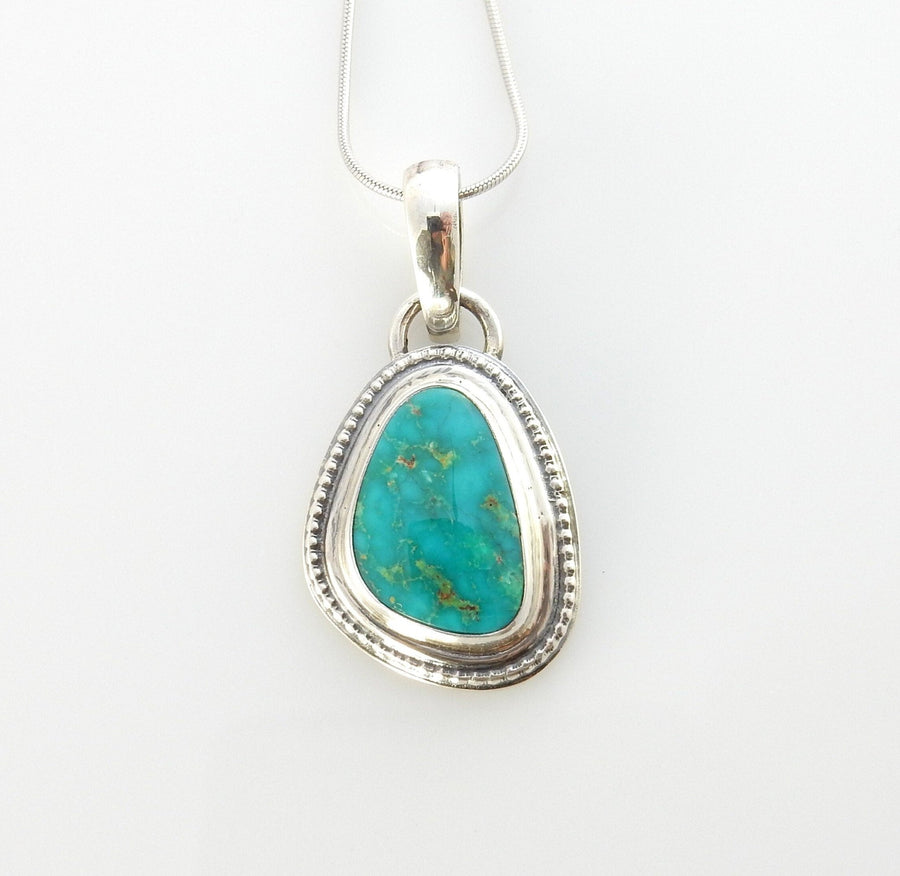 Sterling silver turquoise handmade pendant, royston turquoise pendant, natural royston turquoise handmade drop pendant with chain - DeSantis