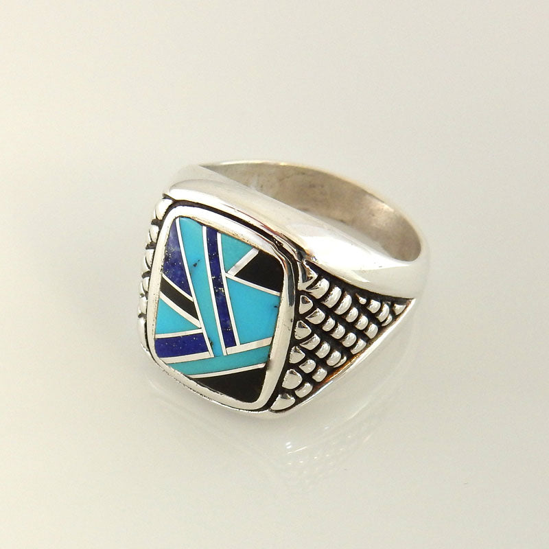 Sterling Silver Turquoise Lapis Inlay Men's Ring Size 10.75 - DeSantis