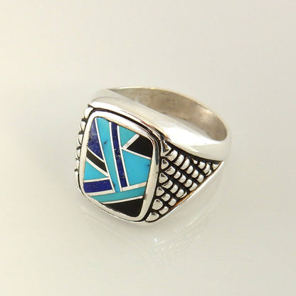 Sterling Silver Turquoise Lapis Inlay Men's Ring Size 10.75 - DeSantis