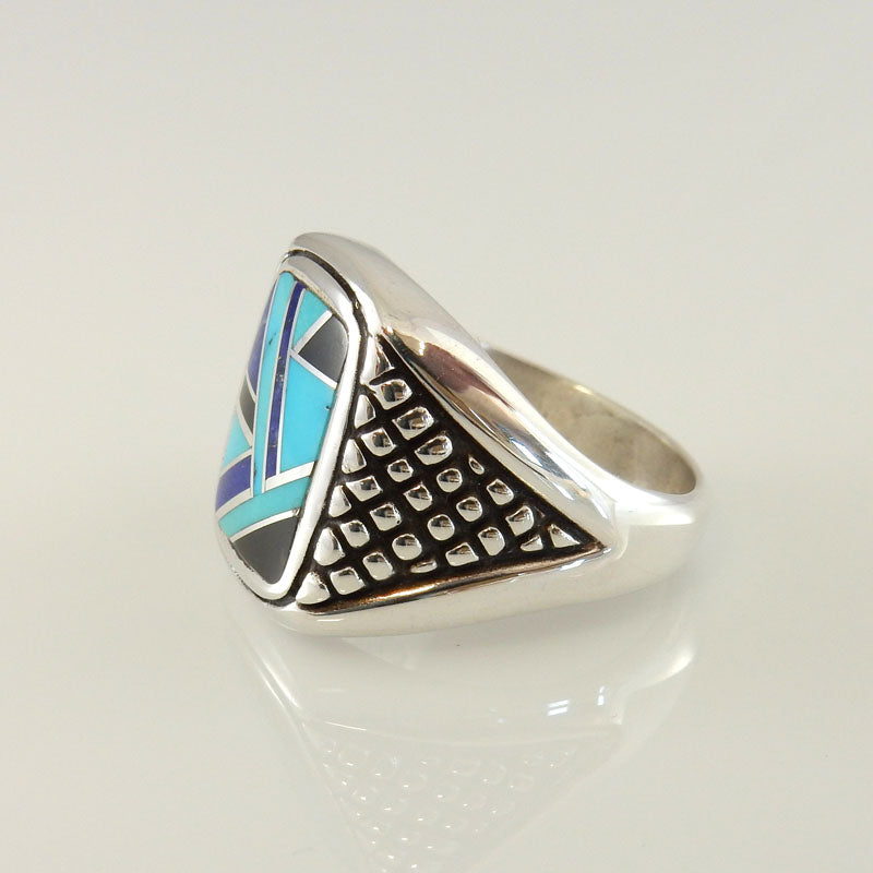 Sterling Silver Turquoise Lapis Inlay Men's Ring Size 10.75 - DeSantis