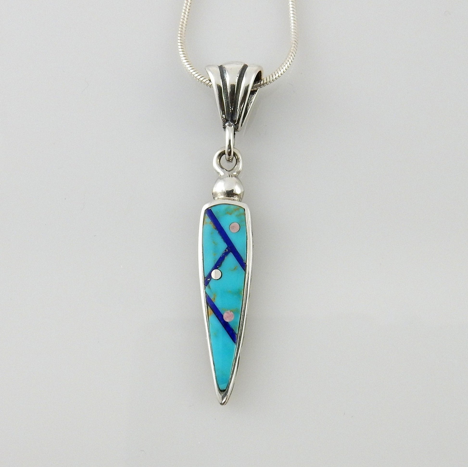 Sterling Silver Turquoise Lapis Inlay Pendant - DeSantis