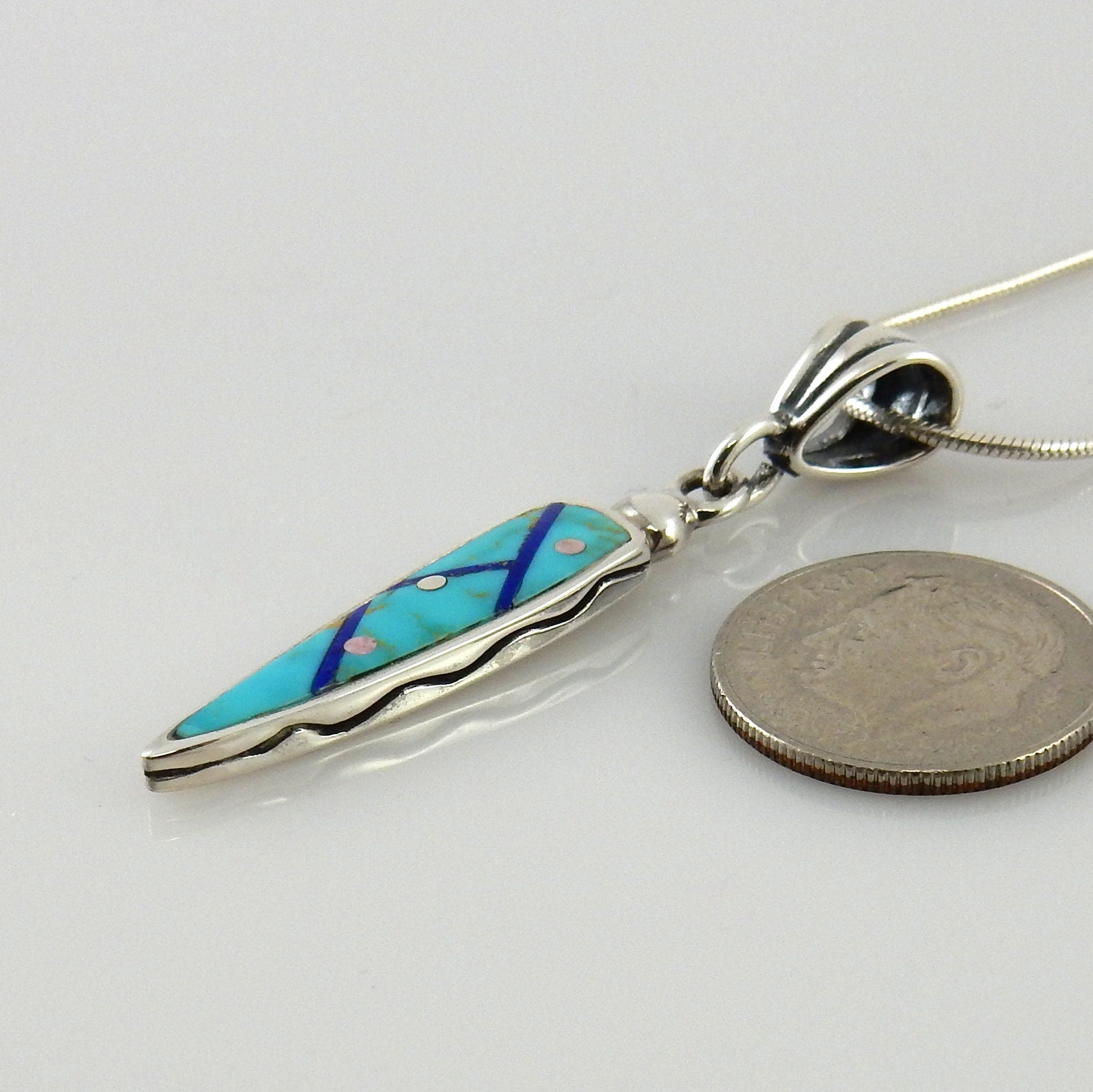Sterling Silver Turquoise Lapis Inlay Pendant - DeSantis