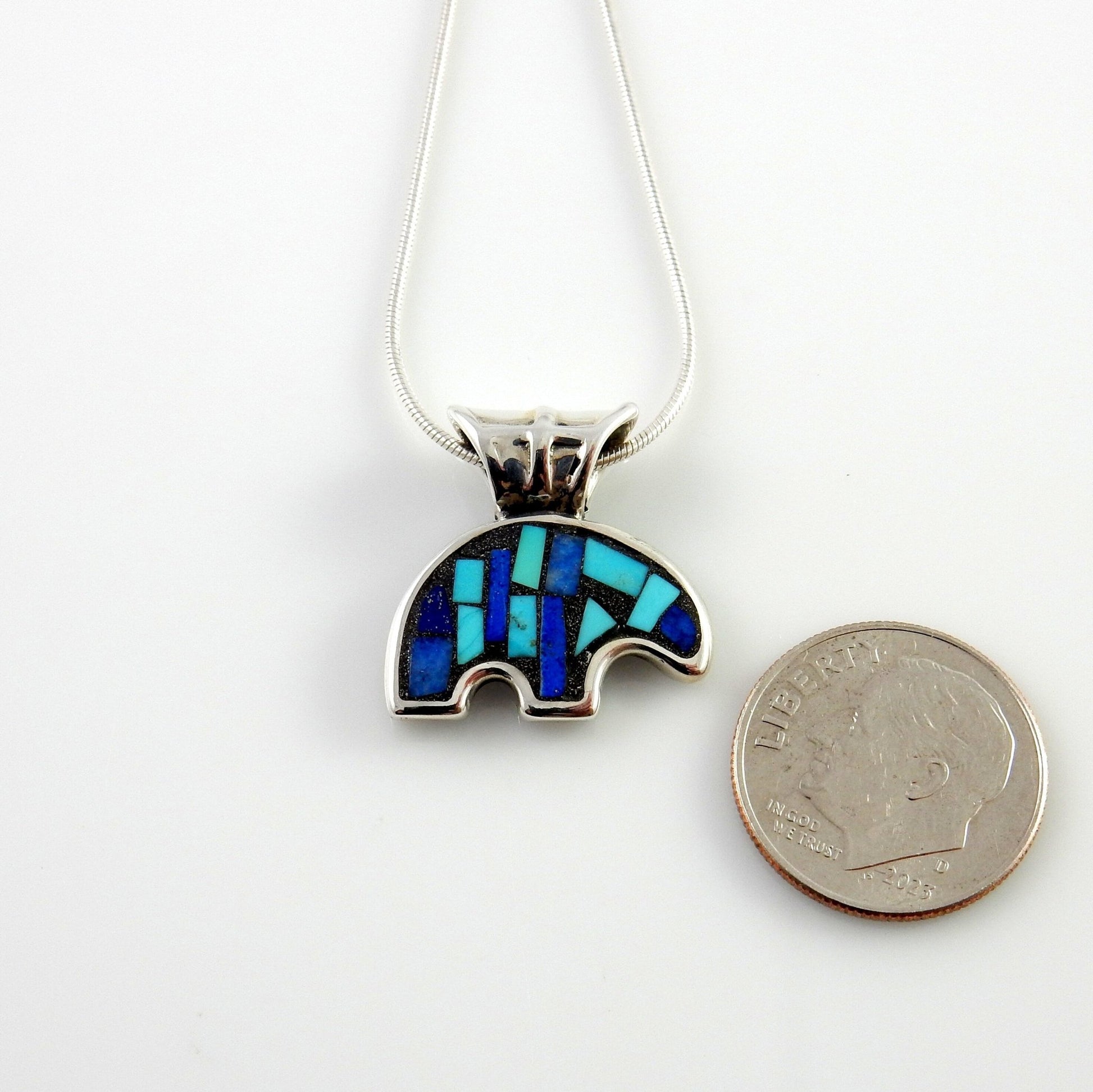 Sterling Silver Turquoise Lapis Mosaic Bear Pendant - DeSantis