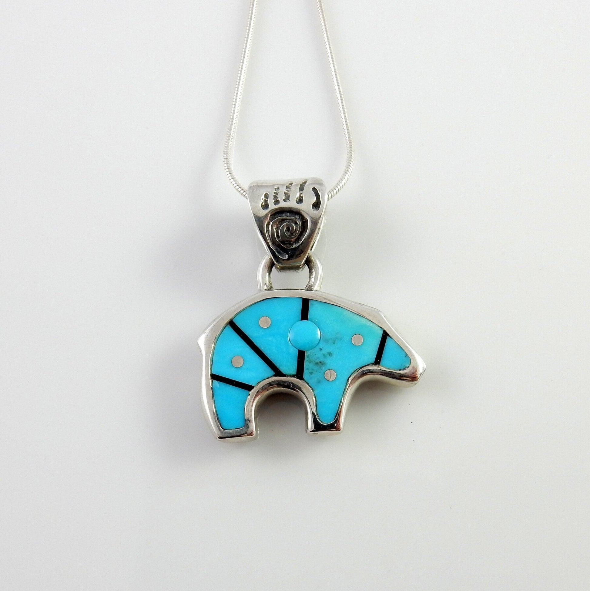 Sterling SIlver Turquoise Onyx Inlay Bear Pendant - DeSantis